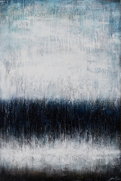 Modern Abstract Oil Painting with Serene Blue and Black Tones for Elegant Décor
