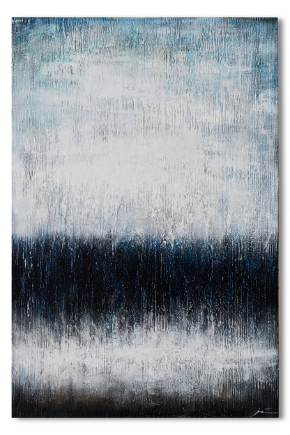 Modern Abstract Oil Painting with Serene Blue and Black Tones for Elegant Décor