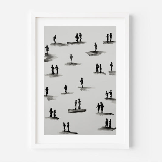 Silhouetted Figures in Abstract Landscape Oil Painting for Modern Home Décor