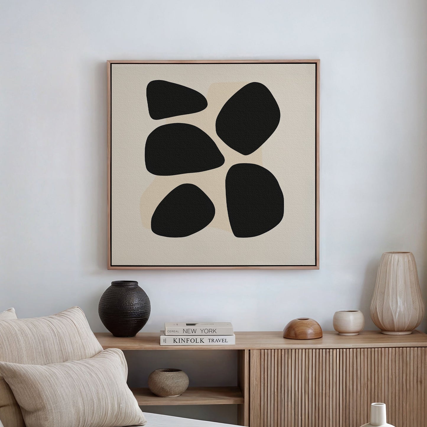 Abstract Black Pebbles Oil Painting for Modern Home Decor