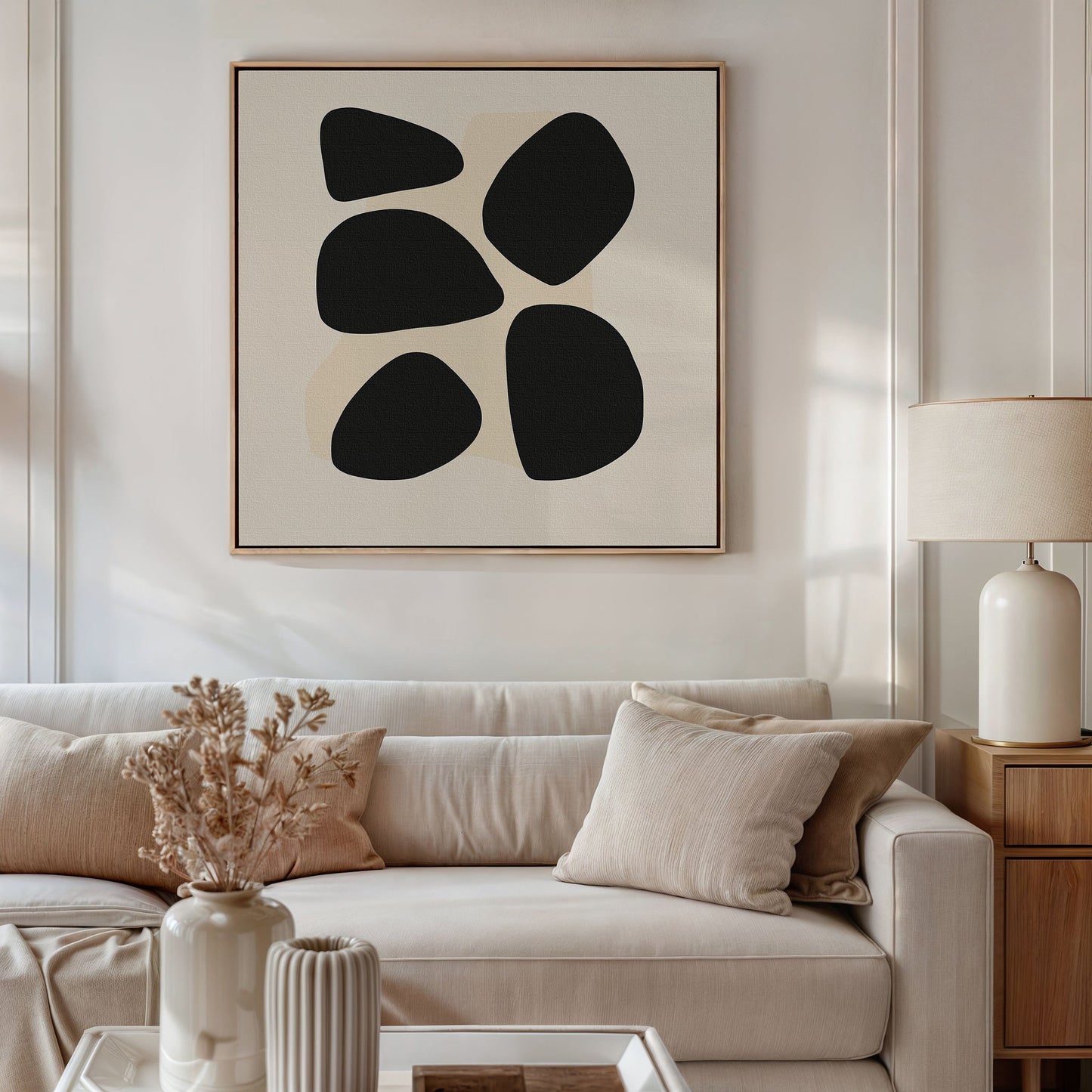 Abstract Black Pebbles Oil Painting for Modern Home Decor