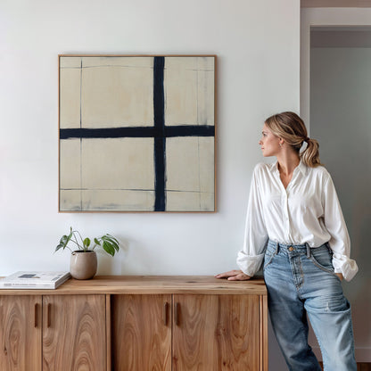 Modern Abstract Intersection Wall Art | Minimalist Oil Painting for Home Decor