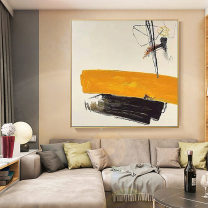 Vibrant Abstract Oil Painting with Bold Yellow and Black Strokes for Modern Decor