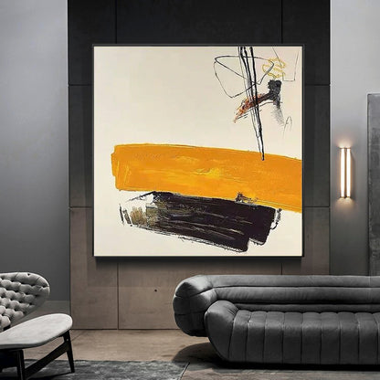 Vibrant Abstract Oil Painting with Bold Yellow and Black Strokes for Modern Decor