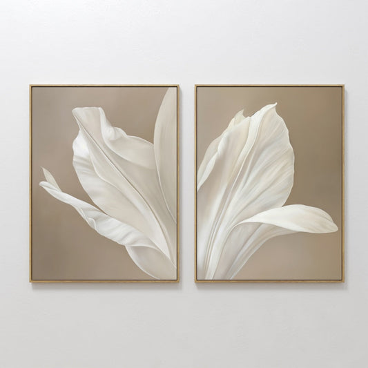 Elegant Ivory Flower Oil Paintings - Set of Two Floral Wall Art Decor