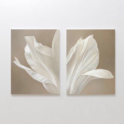 Elegant Ivory Flower Oil Paintings - Set of Two Floral Wall Art Decor