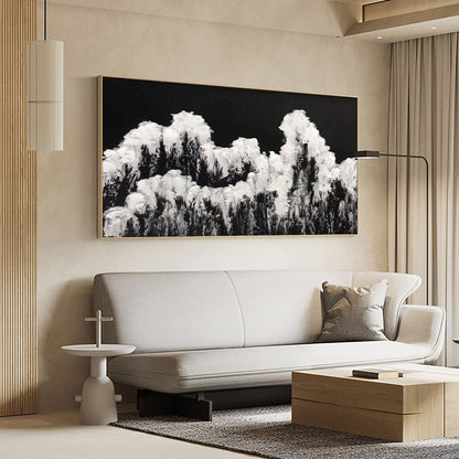 Monochrome Mountain Landscape Abstract Oil Painting for Modern Decor