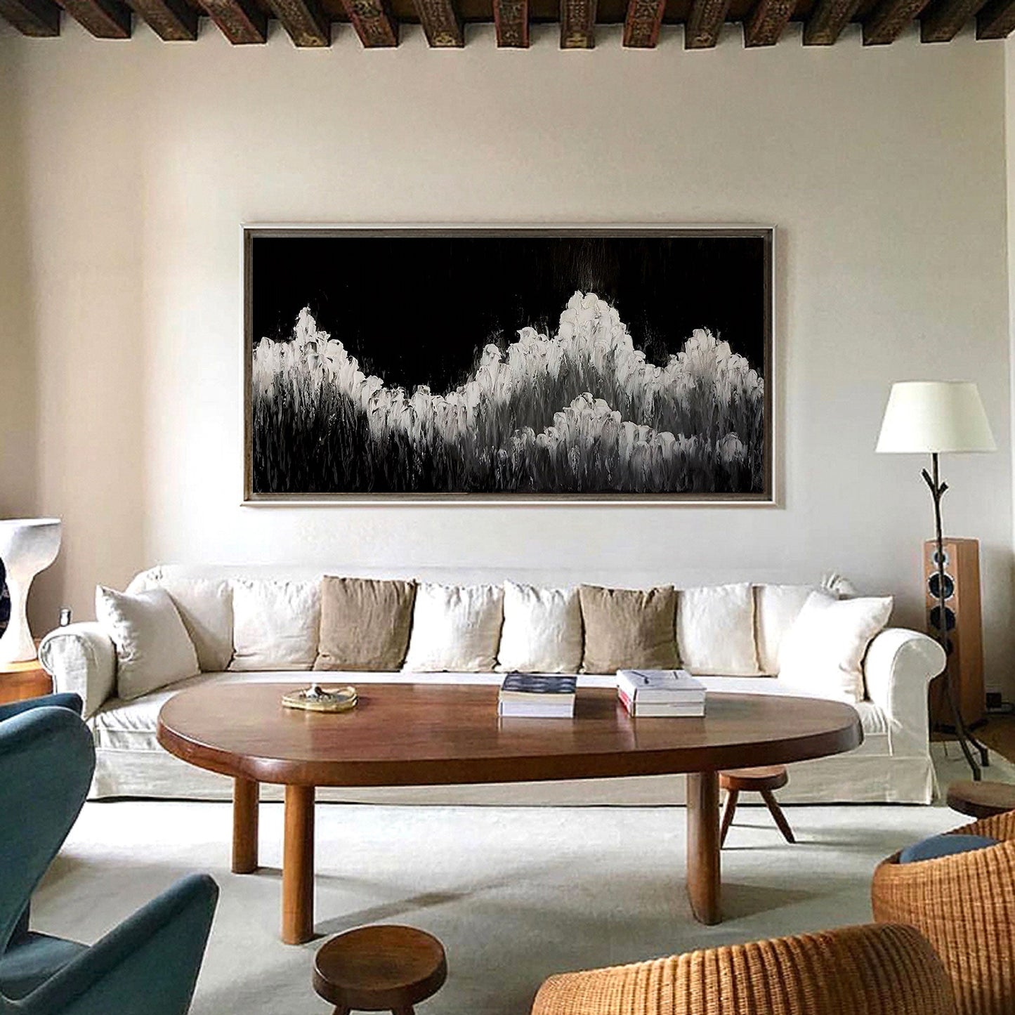 Monochrome Abstract Landscape Oil Painting for Modern Home Decor