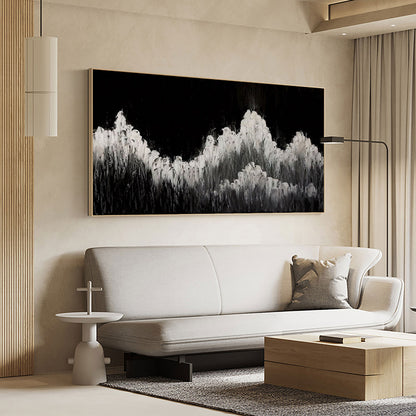 Monochrome Abstract Landscape Oil Painting for Modern Home Decor