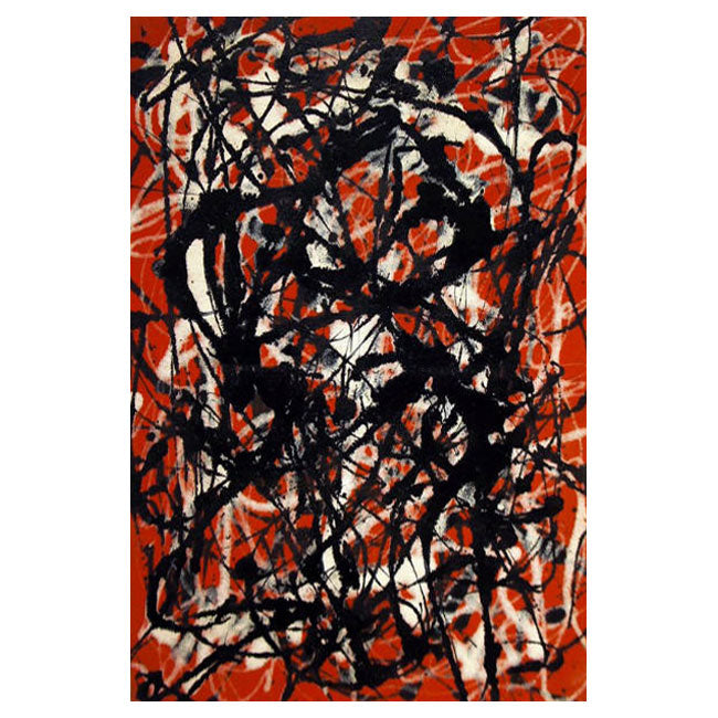 Abstract Oil Painting with Bold Red and Black Brush Strokes for Modern Decor