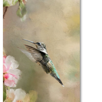 Enchanting Hummingbird in Blooming Floral Paradise Oil Painting
