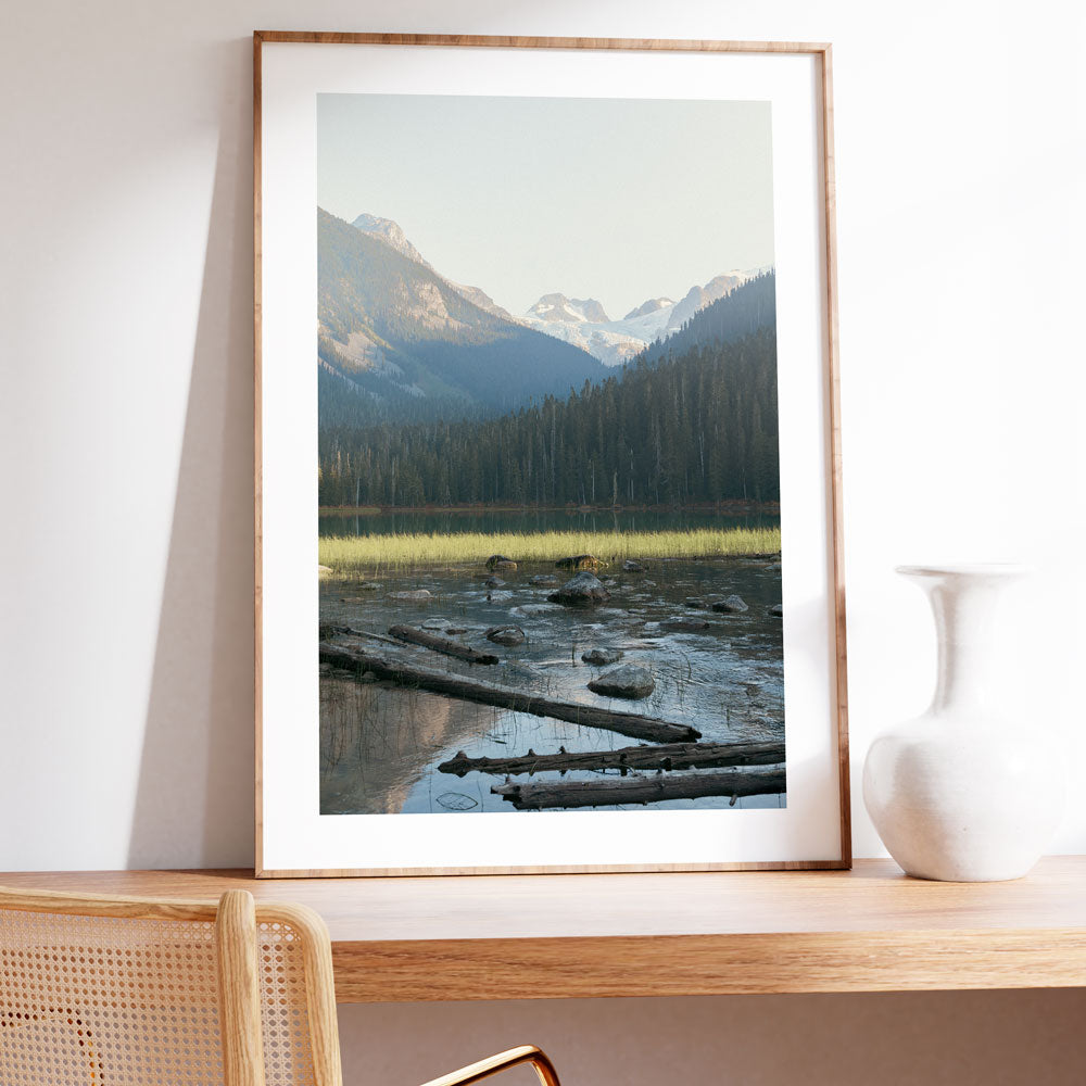 Scenic Mountain Reflection Oil Painting of Joffre Peak in Tranquil Wilderness