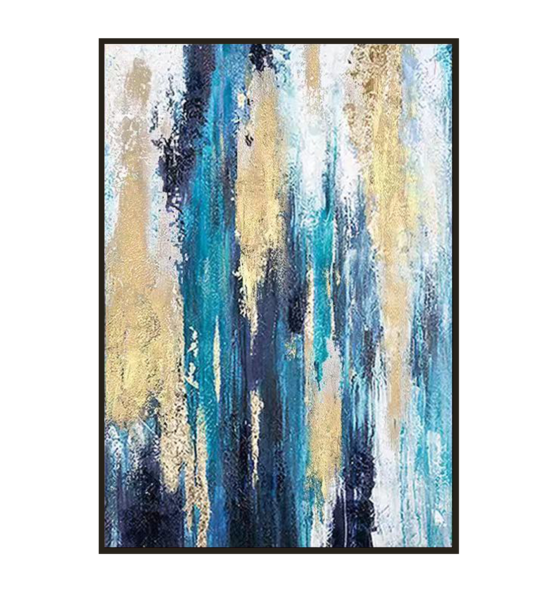 Vibrant Jungle Abstract: Stunning Oil Painting in Blue, Gold, and Green Tones