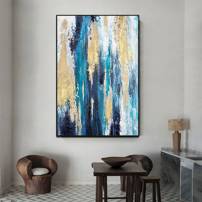 Vibrant Jungle Abstract: Stunning Oil Painting in Blue, Gold, and Green Tones