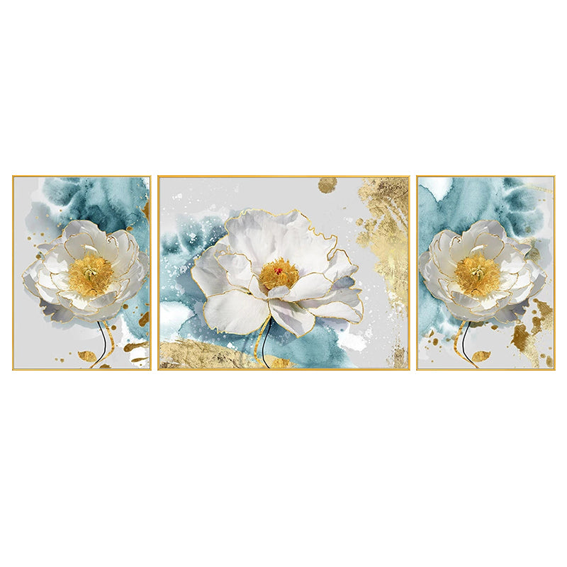 White Flower Gold Accent Peaceful Abstract Oil Painting