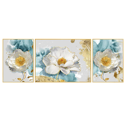 White Flower Gold Accent Peaceful Abstract Oil Painting