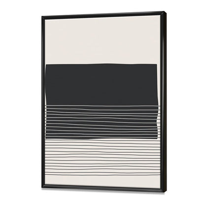 Minimalist Geometric Oil Painting with Lines and Squares in Modern Float Frame