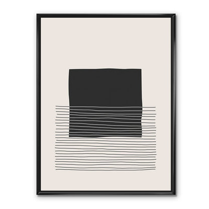 Minimalist Geometric Oil Painting with Lines and Squares in Modern Float Frame