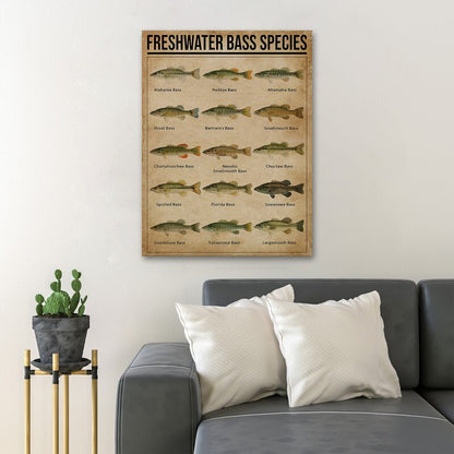 Freshwater Bass Species Art Print - Detailed Canvas Wall Decor for Fishing Enthusiasts