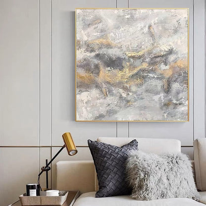Elegant Abstract Landscape Oil Painting in Soft Cream and Gold Tones