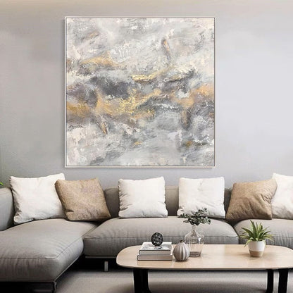 Elegant Abstract Landscape Oil Painting in Soft Cream and Gold Tones