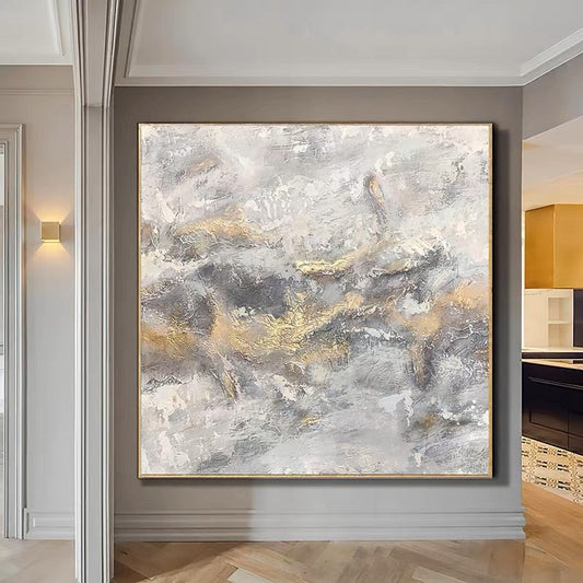 Elegant Abstract Landscape Oil Painting in Soft Cream and Gold Tones