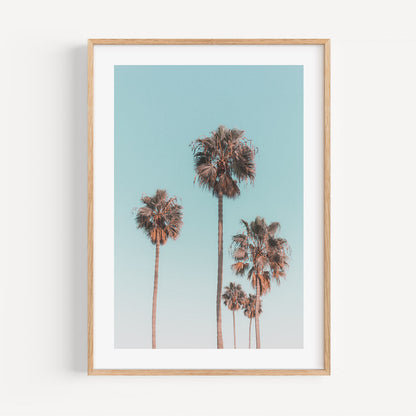 Tropical Serenity: Vibrant Palm Trees Against Coastal Sky Oil Painting