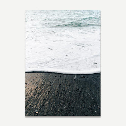 Tranquil Shoreline Scene: Serene Oil Painting of Waves and Dark Sand