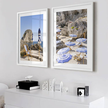 Coastal Serenity: Vibrant Umbrellas on a Sunny Beach Landscape Oil Painting