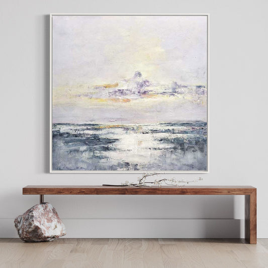 Serene Lake and Dawn Sky Oil Painting for Tranquil Home Decor
