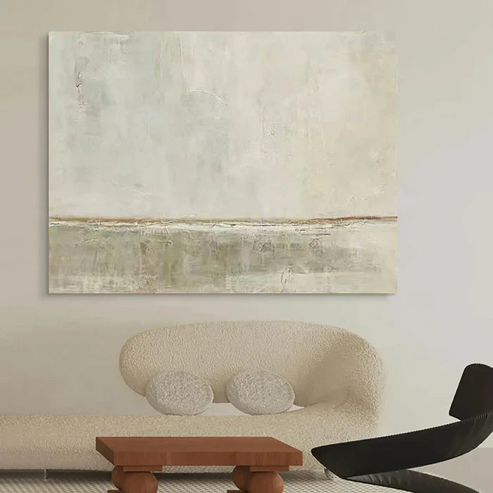 Serene Neutral Landscape Abstract Oil Painting for Modern Home Decor