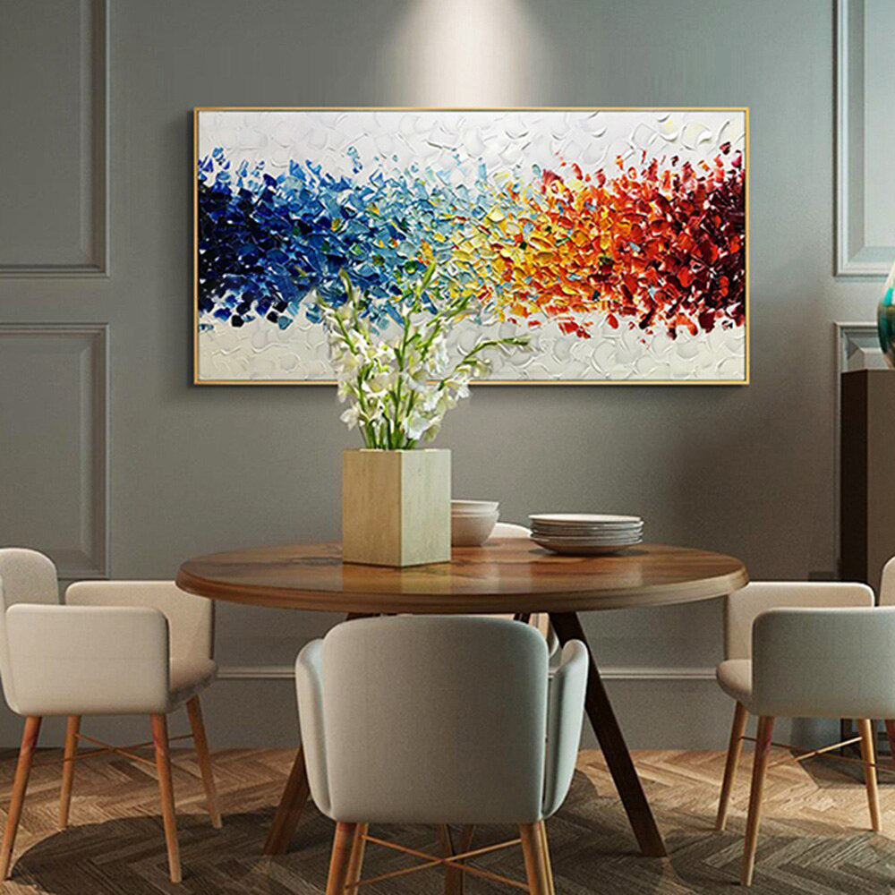 Vibrant Abstract Floral Oil Painting with Colorful Rainbow Petals