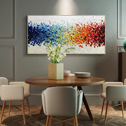Vibrant Abstract Floral Oil Painting with Colorful Rainbow Petals