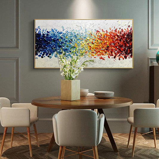 Vibrant Abstract Floral Oil Painting with Colorful Rainbow Petals