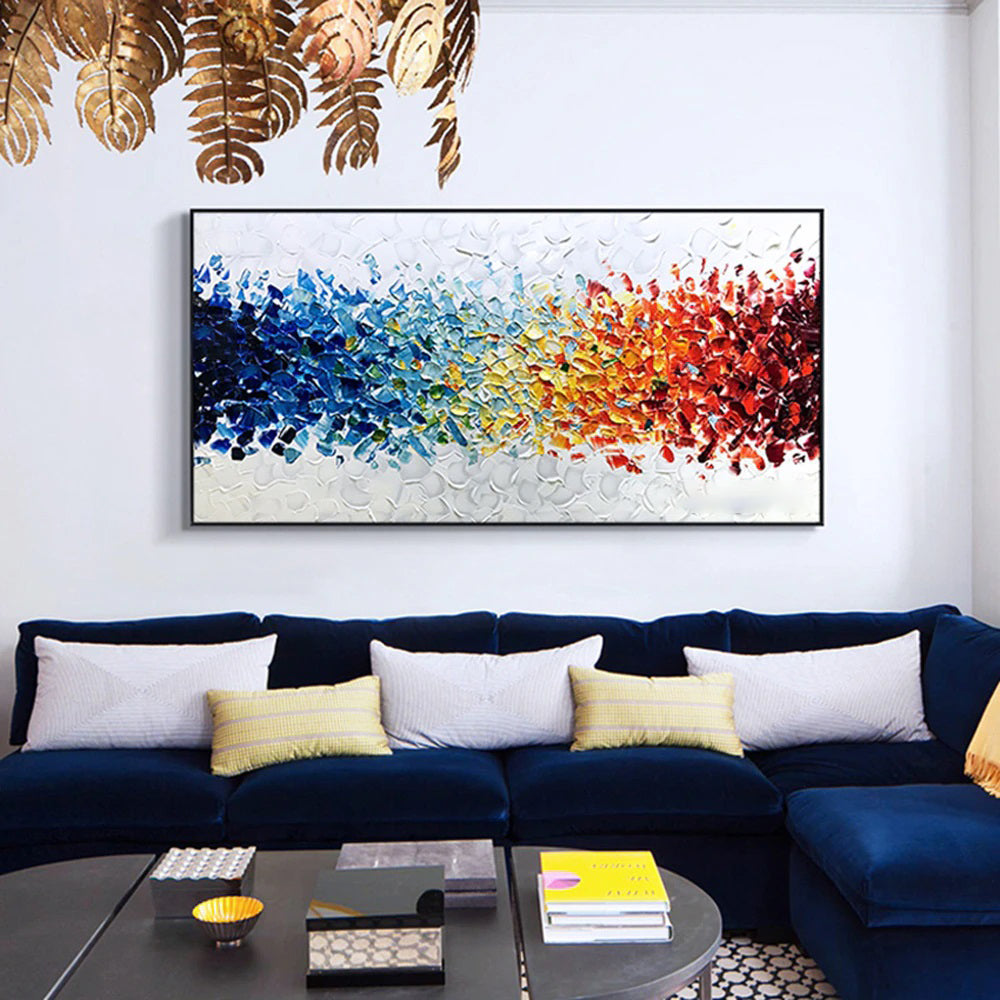 Vibrant Abstract Floral Oil Painting with Colorful Rainbow Petals