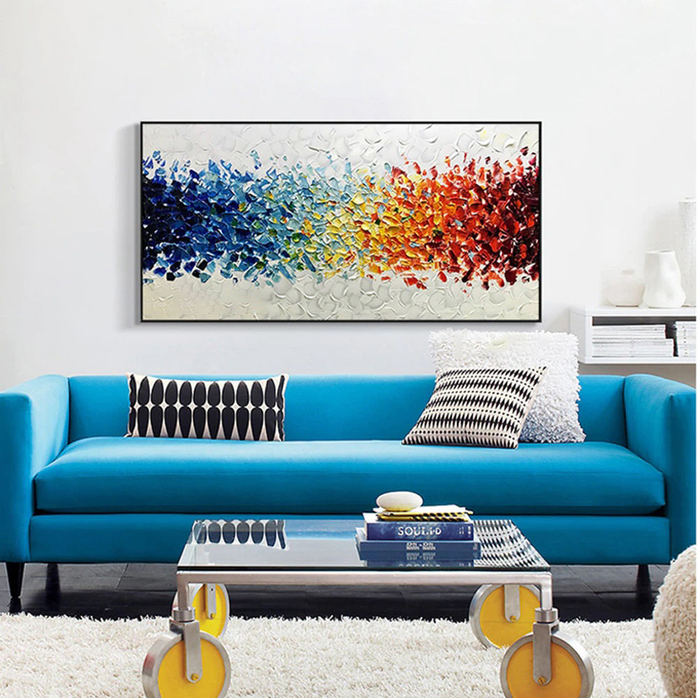 Vibrant Abstract Floral Oil Painting with Colorful Rainbow Petals
