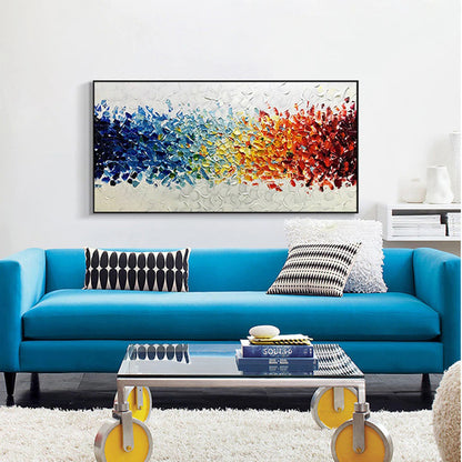 Vibrant Abstract Floral Oil Painting with Colorful Rainbow Petals