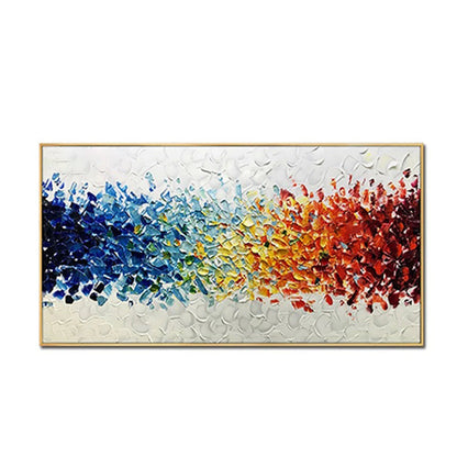 Vibrant Abstract Floral Oil Painting with Colorful Rainbow Petals