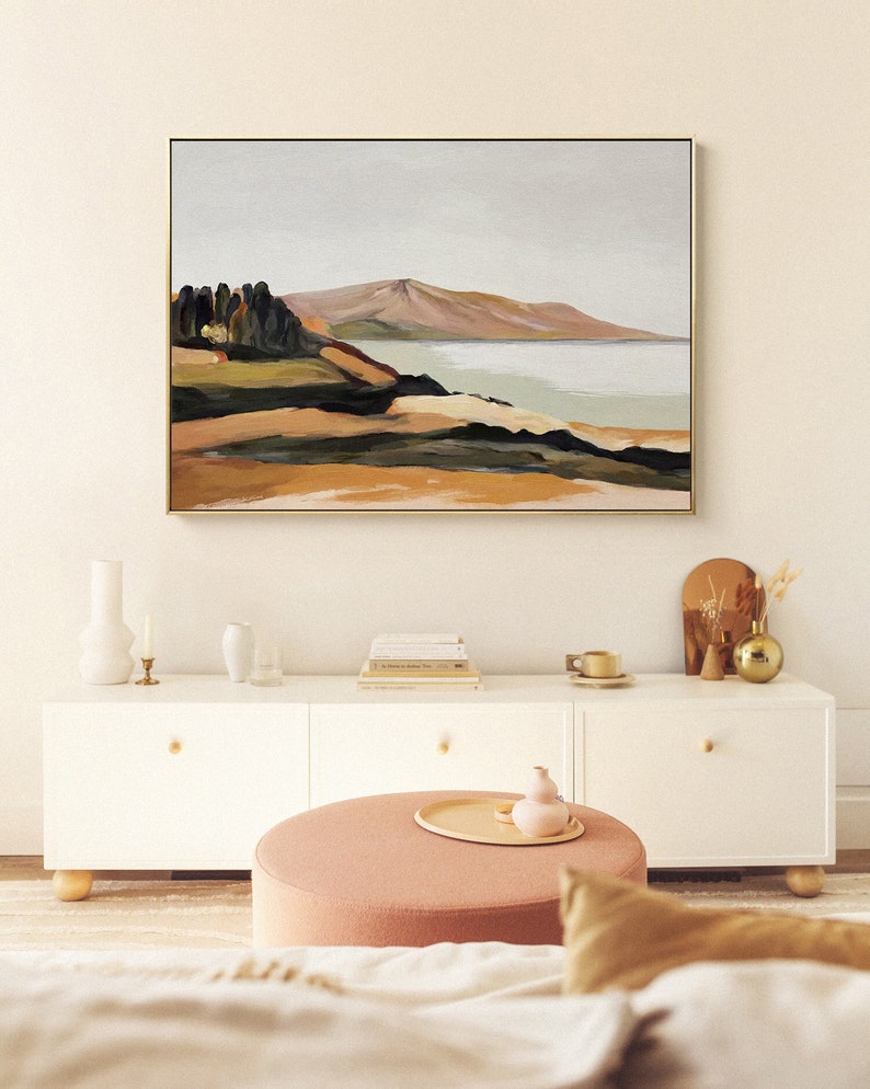 Serene Coastal Landscape Oil Painting for Modern Home Decor