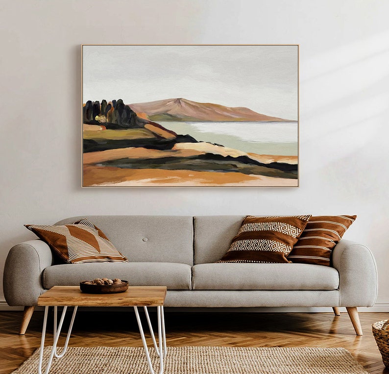 Serene Coastal Landscape Oil Painting for Modern Home Decor