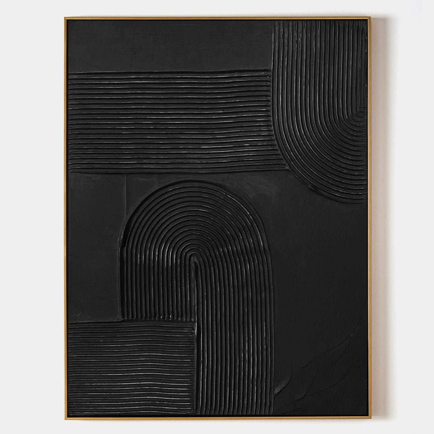 Elegant Black Minimalist Abstract Oil Painting for Modern Home Decor