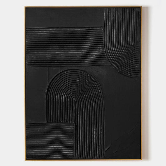 Elegant Black Minimalist Abstract Oil Painting for Modern Home Decor