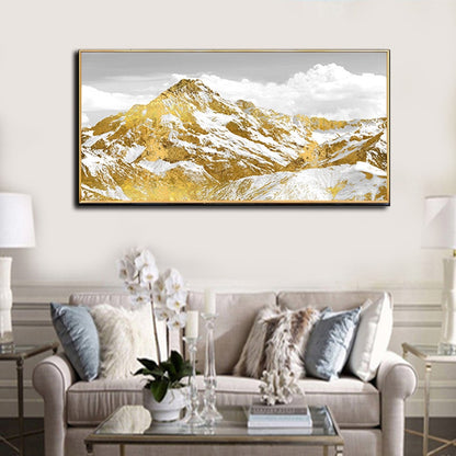 Majestic Mountain Landscape with Golden Highlights - Oil Painting for Elegant Home Decor