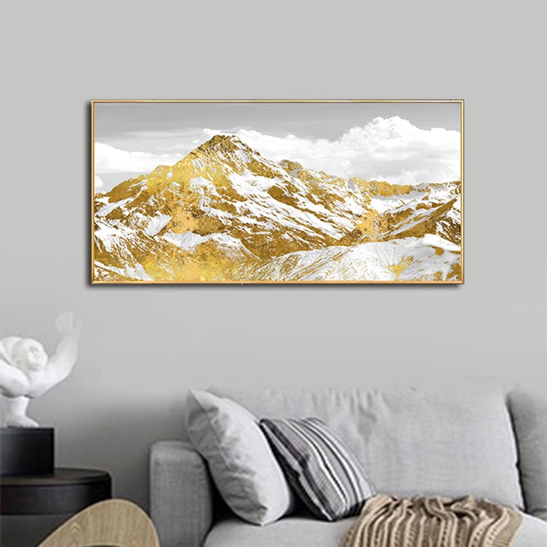 Majestic Mountain Landscape with Golden Highlights - Oil Painting for Elegant Home Decor