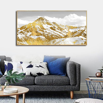 Majestic Mountain Landscape with Golden Highlights - Oil Painting for Elegant Home Decor