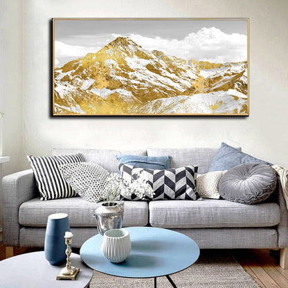 Majestic Mountain Landscape with Golden Highlights - Oil Painting for Elegant Home Decor