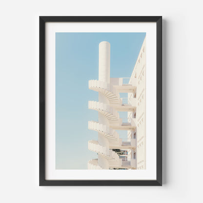 Spiral Staircase Serenity: Elegant Oil Painting of Modern Architecture