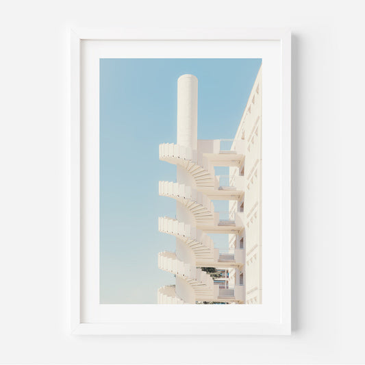 Spiral Staircase Serenity: Elegant Oil Painting of Modern Architecture