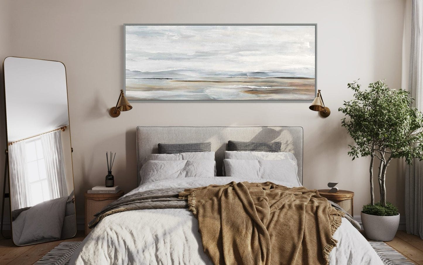 Serene Coastal Landscape Oil Painting for Tranquil Home Decor