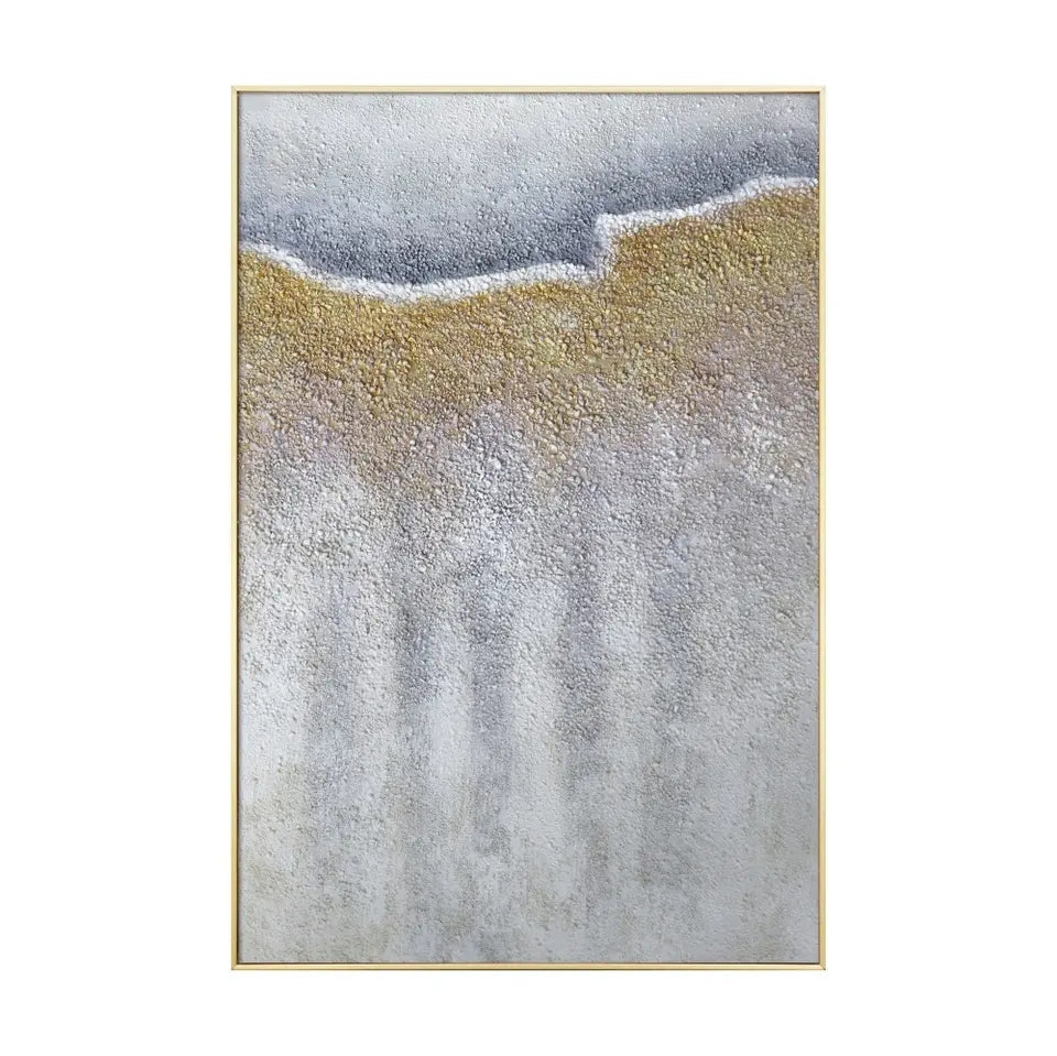 Abstract Oil Painting of Serene Landscapes in Gold and Silver Tones
